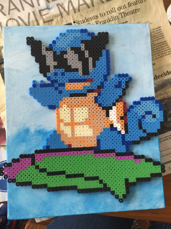 Surfing Squirtle Perler Bead on Canvas